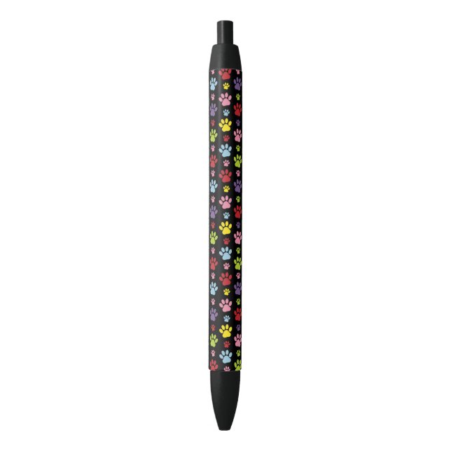 Colourful Paws, Paw Pattern, Paw Prints, Dog Paws Black Ink Pen (Front Vertical)