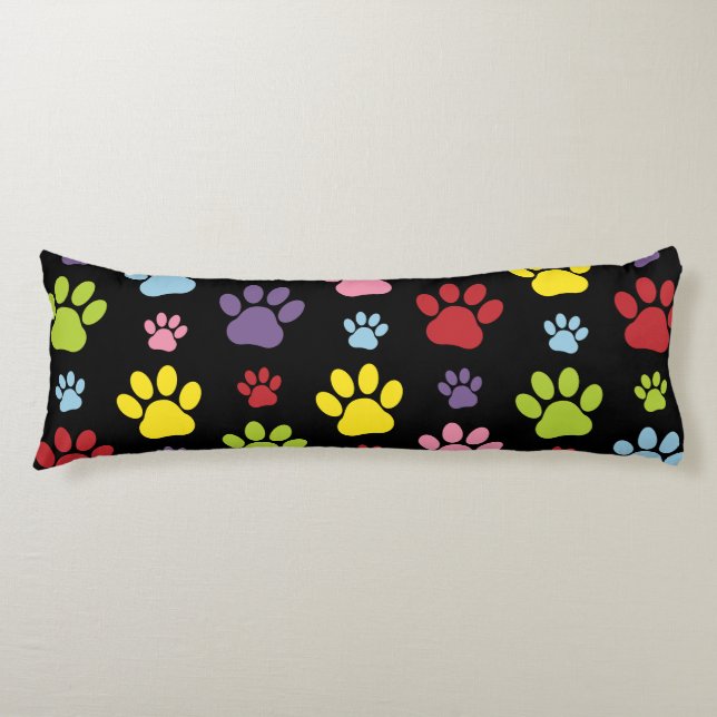 Colourful Paws, Paw Pattern, Paw Prints, Dog Paws Body Pillow (Front)