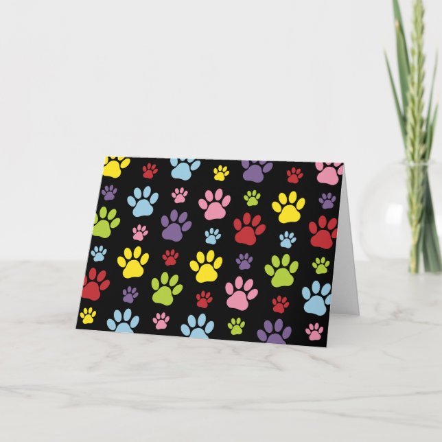 Colourful Paws, Paw Pattern, Paw Prints, Dog Paws Card (Front)