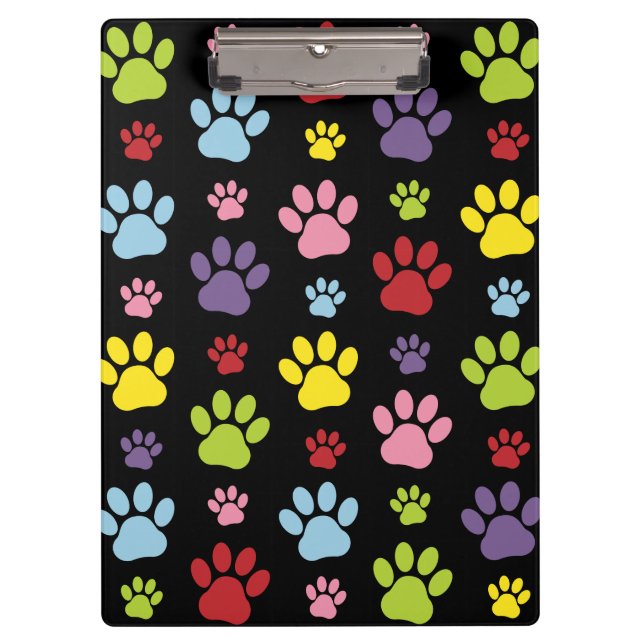Colourful Paws, Paw Pattern, Paw Prints, Dog Paws Clipboard (Front)