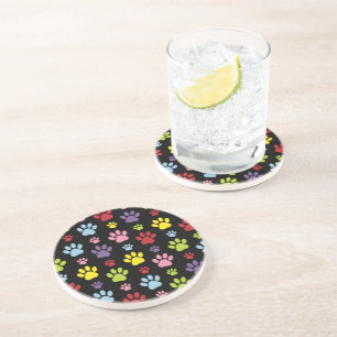 Colourful Paws, Paw Pattern, Paw Prints, Dog Paws Coaster