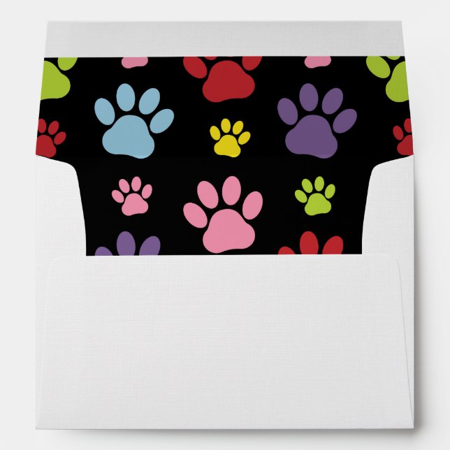 Colourful Paws, Paw Pattern, Paw Prints, Dog Paws Envelope (Back (Bottom))
