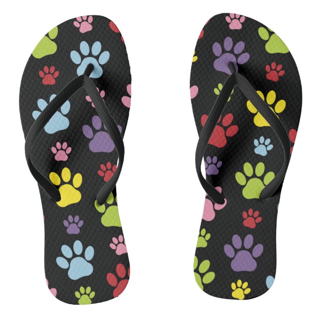 Colourful Paws, Paw Pattern, Paw Prints, Dog Paws Flip Flops (Footbed)