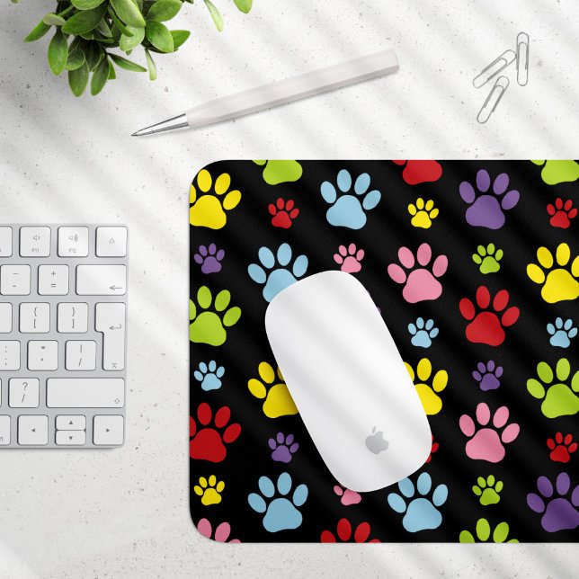 Colourful Paws, Paw Pattern, Paw Prints, Dog Paws Mouse Pad (Creator Uploaded)