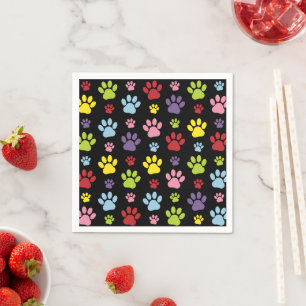 Colourful Paws, Paw Pattern, Paw Prints, Dog Paws Napkin