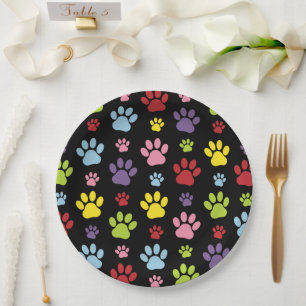 Colourful Paws, Paw Pattern, Paw Prints, Dog Paws Paper Plate