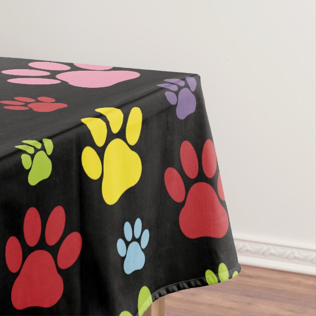 Colourful Paws, Paw Pattern, Paw Prints, Dog Paws Tablecloth (In Situ)