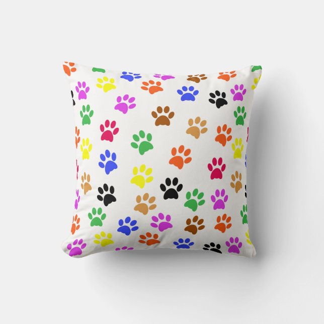 Colourful Paws Throw Pillow (Front)