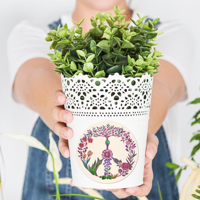 Colourful Peace Floral Cute Boho Hippie Wholesome Classic Round Sticker (Creator Uploaded)