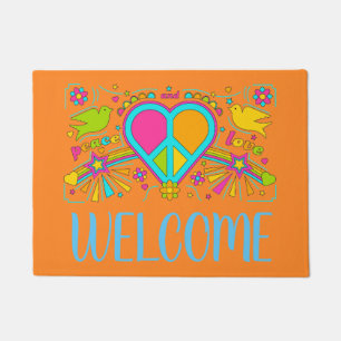 Colourful peace hippy 60s welcome mat