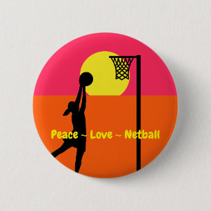 Colourful Peace Love Netball 2 Inch Round Button