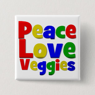 Colourful Peace Love Veggies 2 Inch Square Button