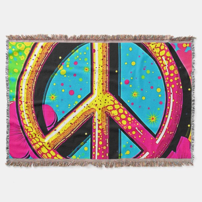 Colourful Peace & Love Vibe Throw Blanket (Front)