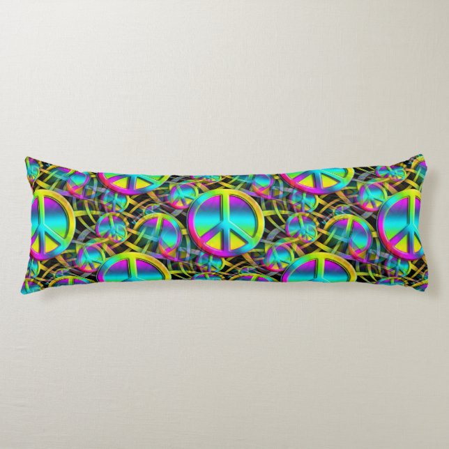Colourful PEACE seamless pattern + your ideas Body Pillow (Front)