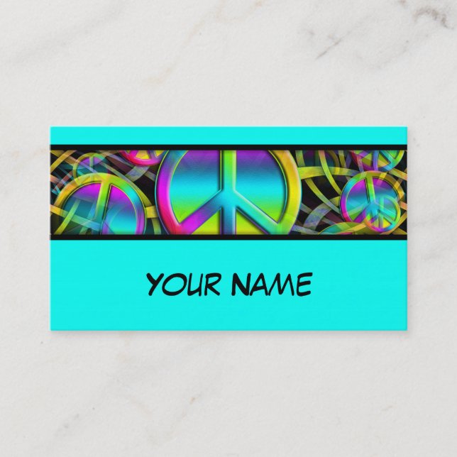 Colourful PEACE seamless pattern + your ideas Business Card (Front)