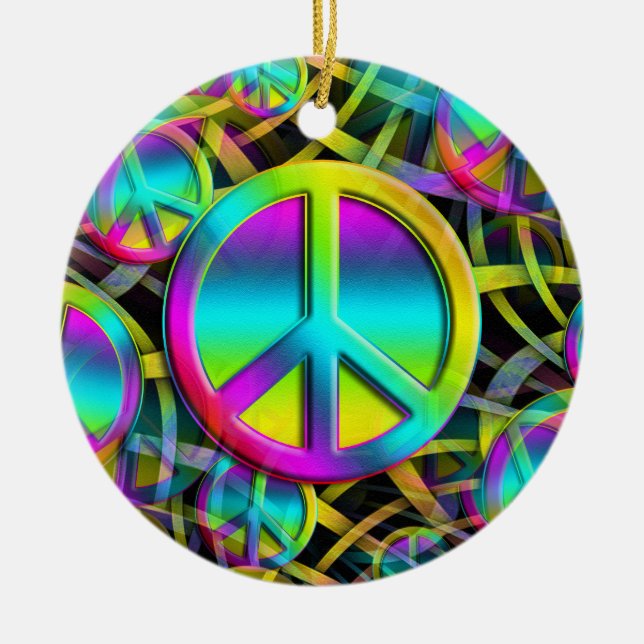 Colourful PEACE seamless pattern + your ideas Ceramic Ornament (Front)