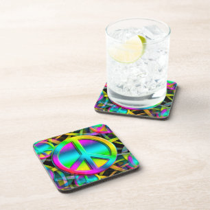 Colourful PEACE seamless pattern + your ideas Coaster
