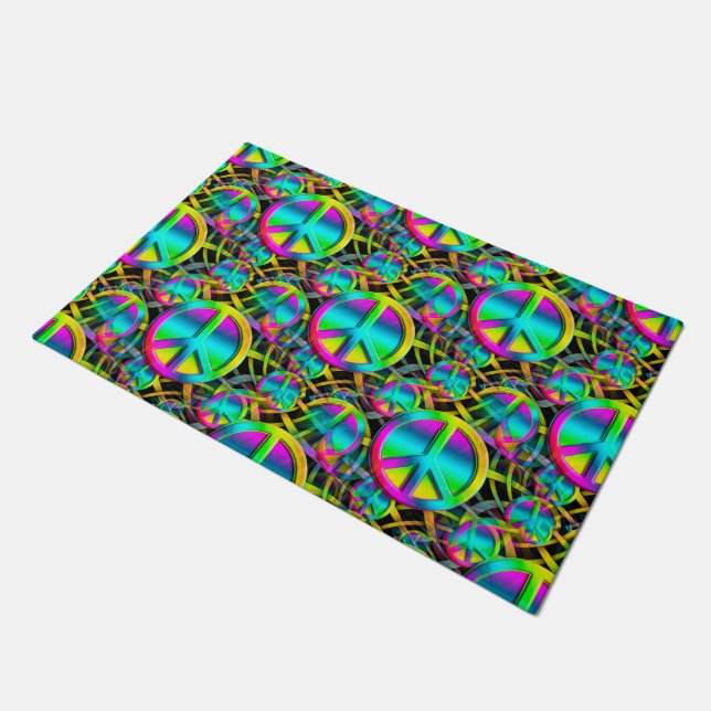 Colourful PEACE seamless pattern + your ideas Doormat (Angled)