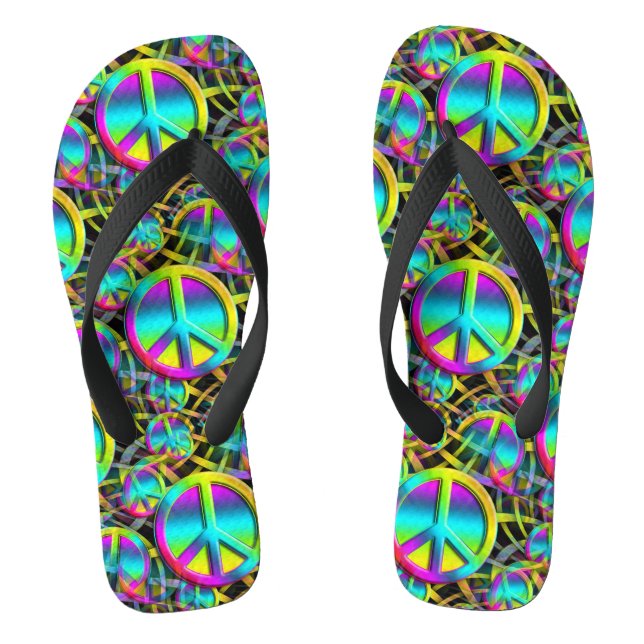 Colourful PEACE seamless pattern + your ideas Flip Flops (Footbed)