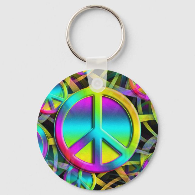 Colourful PEACE seamless pattern + your ideas Keychain (Front)
