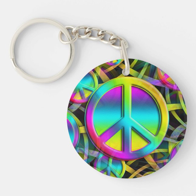 Colourful PEACE seamless pattern + your ideas Keychain (Front)