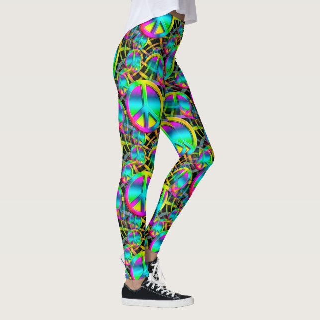 Colourful PEACE seamless pattern + your ideas Leggings (Right)
