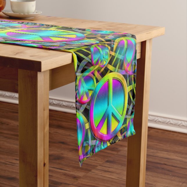 Colourful PEACE seamless pattern + your ideas Medium Table Runner (In Situ)