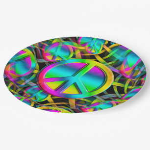 Colourful PEACE seamless pattern + your ideas Paper Plate