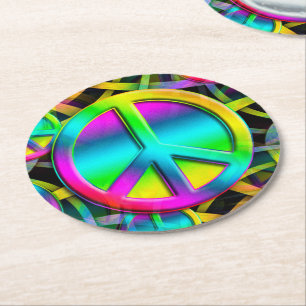 Colourful PEACE seamless pattern + your ideas Round Paper Coaster