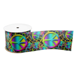 Colourful PEACE seamless pattern + your ideas Satin Ribbon