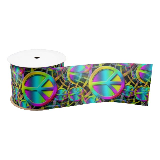 Colourful PEACE seamless pattern + your ideas Satin Ribbon (Spool)