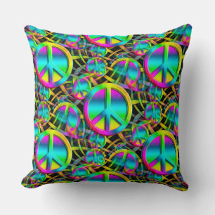 Colourful PEACE seamless pattern + your ideas Throw Pillow