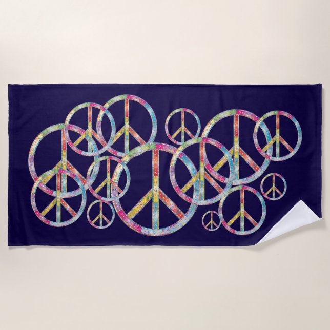 Colourful Peace Sign Beach Towel (Front)