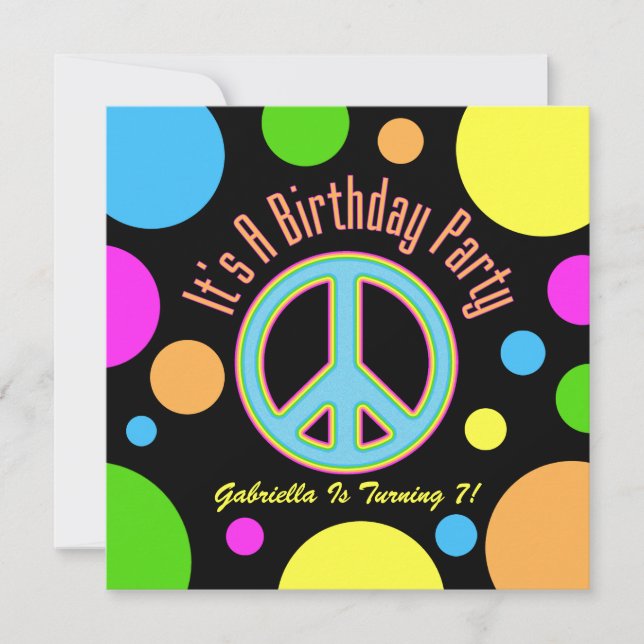 Colourful Peace Sign: Birthday Party Invitations (Front)