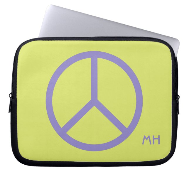 Colourful Peace Sign custom monogram laptop sleeve (Front)