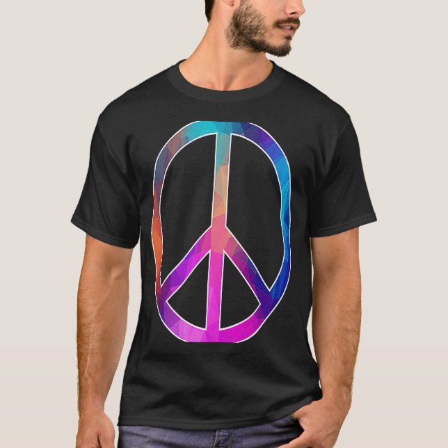 Colourful Peace Sign Geometric Rainbow Pattern 60s T-Shirt (Front)