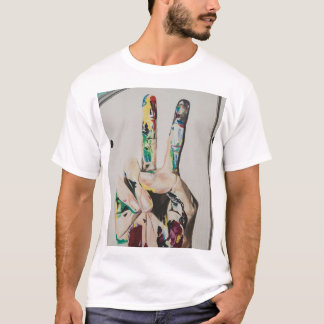 Colourful Peace Sign Hand Graphic Basic T-Shirt