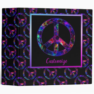 Colourful Peace Sign Pattern Black Binder