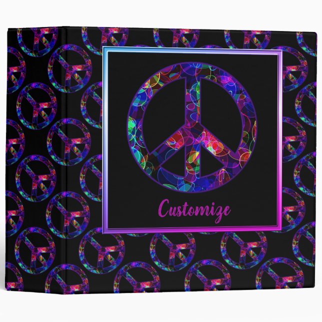 Colourful Peace Sign Pattern Black Binder (Front/Spine)