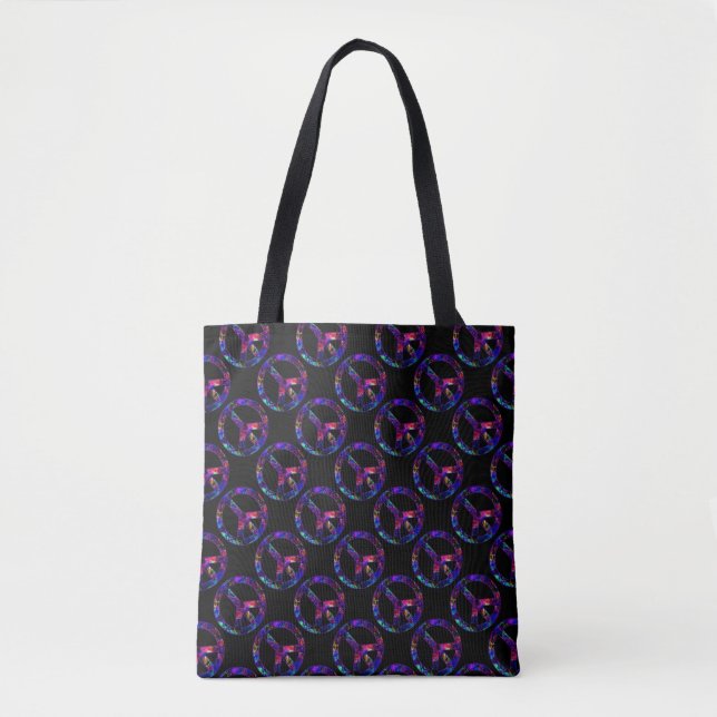 Colourful Peace Sign Pattern Black Tote Bag (Front)