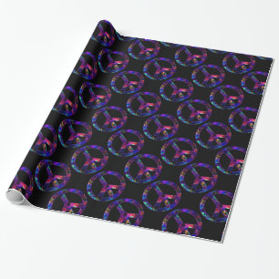 Colourful Peace Sign Pattern Black Wrapping Paper