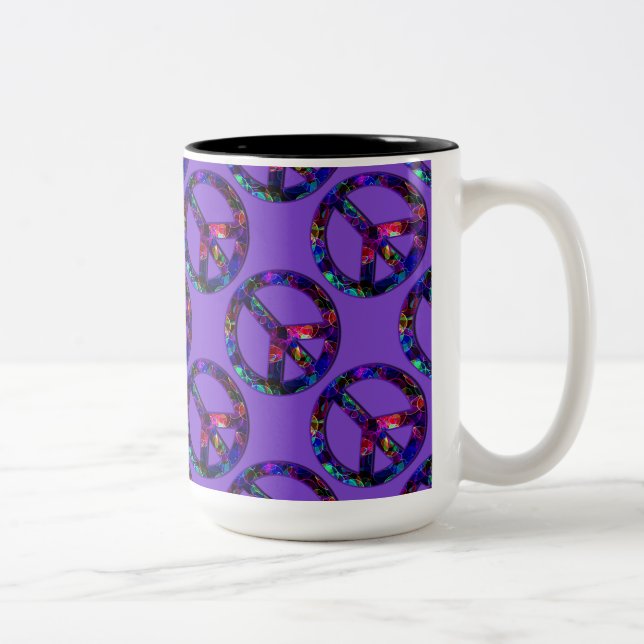 Colourful Peace Sign Pattern Purple Mug (Right)