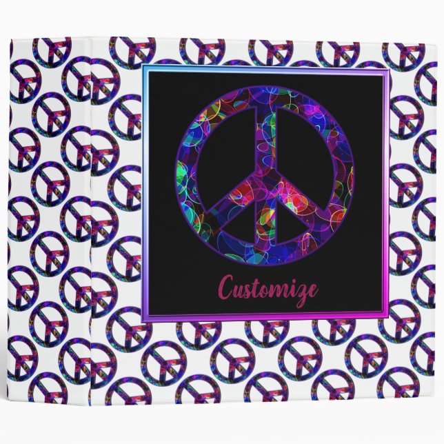 Colourful Peace Sign Pattern White Binder (Front/Spine)