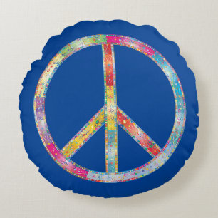 Colourful Peace Sign Round Pillow