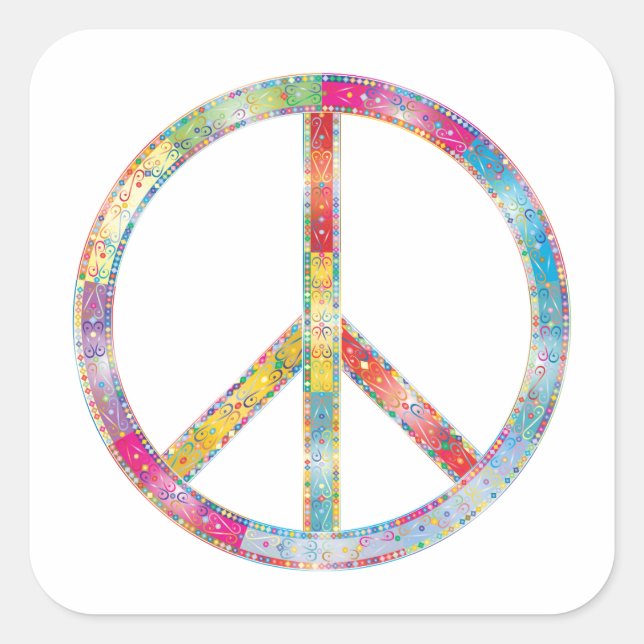 Colourful Peace Sign Square Sticker (Front)