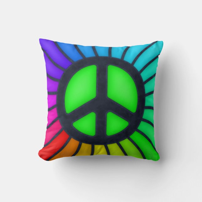 Colourful Peace Sign Throw Pillow (Front)