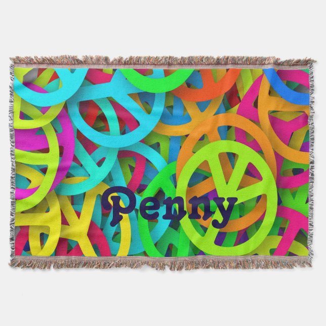 Colourful Peace Signs design Throw Blanket (Front)