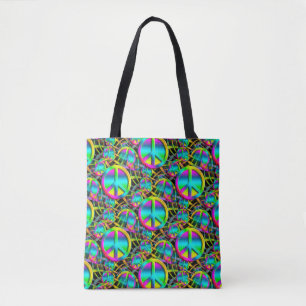 Colourful PEACE web seamless pattern + your ideas Tote Bag
