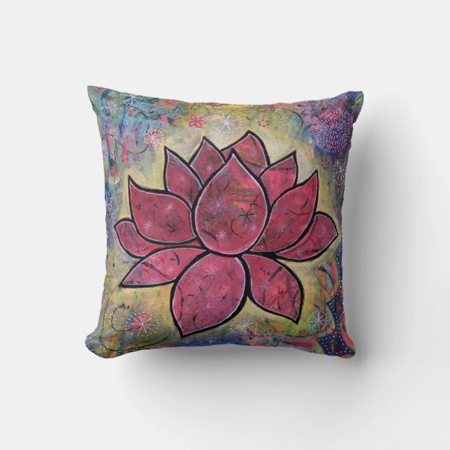 Colourful, Peaceful Lotus Throw Pillow (Front)