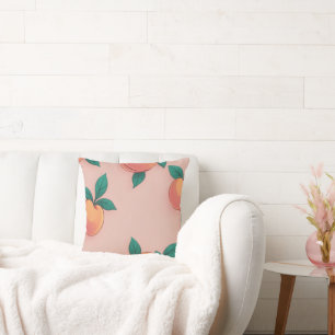 Colourful peach pattern on a soft pink background  throw pillow